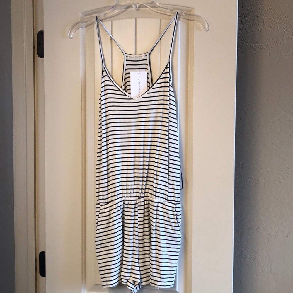 Soft striped romper shorts and spaghetti straps